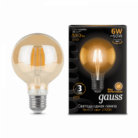 Лампа светодиодная LED 6вт E27, Filament, теплый, шар золото Gauss - Интернет-магазин электротоваров "ЭЛЕКТРО-СНАБ", Екатеринбург