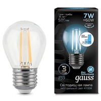 Лампа светодиодная LED 7Вт 230в, E27 Filament белый шар Gauss - Интернет-магазин электротоваров "ЭЛЕКТРО-СНАБ", Екатеринбург